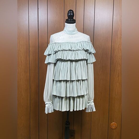 Wandering Pleated Satin Mini Dress In Grey size 40/us size 4 - Picture 4 of 14